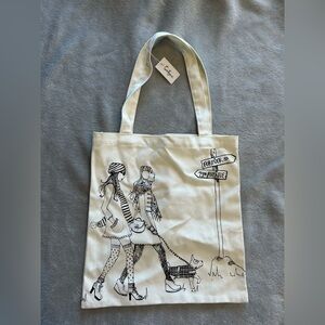 Canvas tote bag Forever 21 2 Women Walking Dog White Bag Black Printing